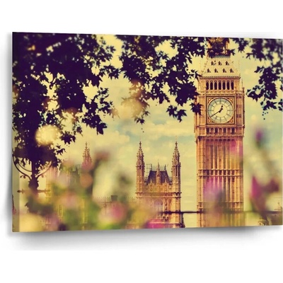 Sablio Obraz Londýn Big Ben Flowers - 90x60 cm