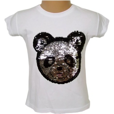 Dievčenské flitrované tričko panda krémová