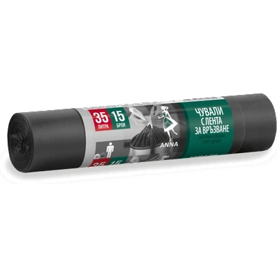 ANNA Торби за смет черни с връзка 35л, 15бр (800007)