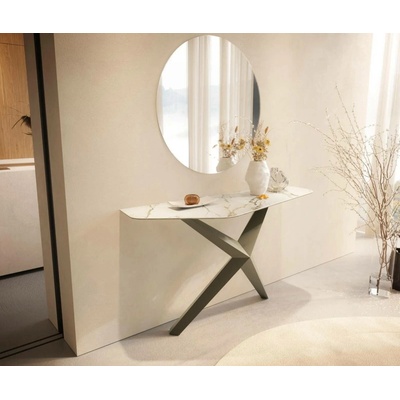 Delife Edge polygonální 140×50 cm keramika Calacatta Luxe bílá zlatá šedá Zentharo kov titanová barva