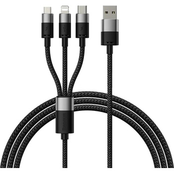 Baseus Кабел за зареждане Baseus StarSpeed, 3in1, Micro USB, Lightning, Type-C, 0.6m, Black - 40439 (DE-40439)