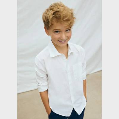 MAYORAL Памучна риза дълъг ръкав класическа яка в бял цвят за момче Mayoral