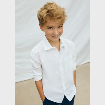 MAYORAL Памучна риза дълъг ръкав класическа яка в бял цвят за момче Mayoral