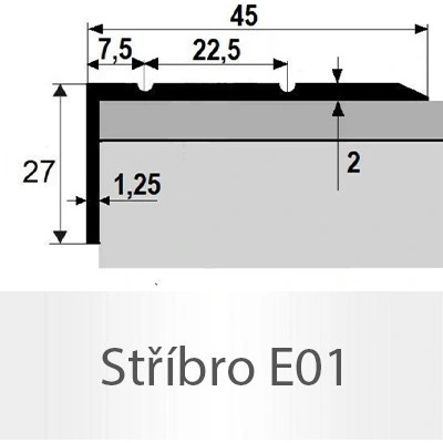Profil Team Schodová hrana stříbro E01 45x27mm 1,2 m