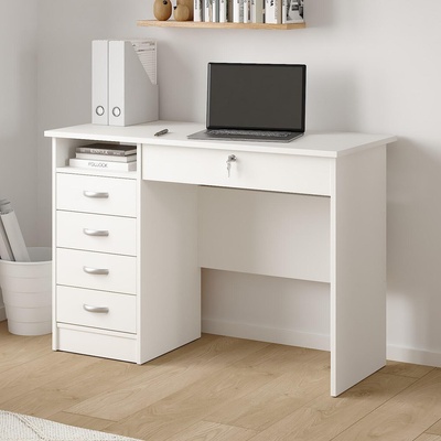 Бюро Function Plus с 5 чекмеджета и заключване Бял