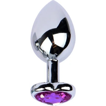 X Fun Метално дилдо Butt Plug "SILVER HEART LAVENDER" 9 см. Размер-L