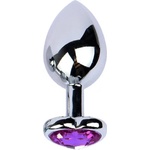 X Fun Метално дилдо Butt Plug "SILVER HEART LAVENDER" 9 см. Размер-L