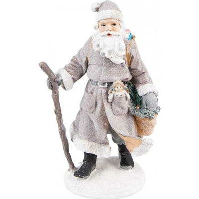 Šedá dekorace Santa s holí a panenkou – 12x9x21 cm