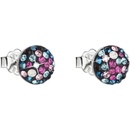 Evolution Group strieborné náušnice kôstka s kryštálmi Swarovski mix farieb okrúhle 31136.4 galaxy