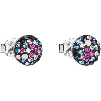 Evolution Group strieborné náušnice kôstka s kryštálmi Swarovski mix farieb okrúhle 31136.4 galaxy