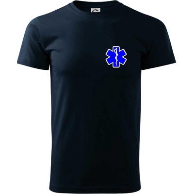 Rescue Hvězda na prsu + nápis na zádech klasické pánské triko námořní modrá velmi tmavá téměř černá