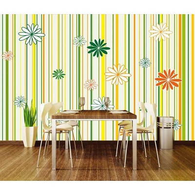Dimex XL-241 vliesová fototapeta na zeď Green strips with flowers rozměry 330 x 220 cm