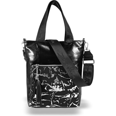 Zellia dámska kabelka cez rameno crossbody s čierno-strieborným mramorovým vzorom 17095 30 x 23 x 10 cm