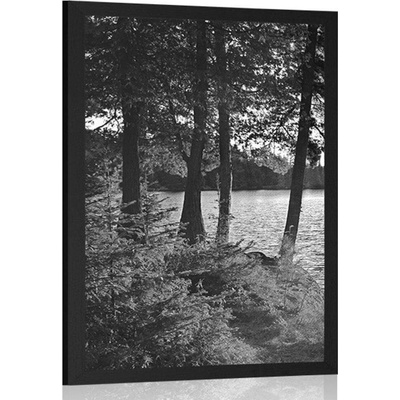 Plakát výhled na jezero v černobílém - 30x45 white