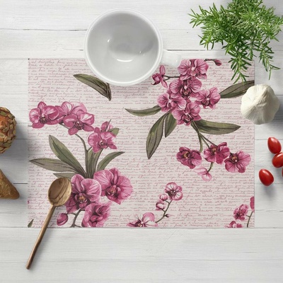 Biante Bavlněné prostírání Sandra SA-635 Růžovofialové orchideje na bílém 30x40 cm