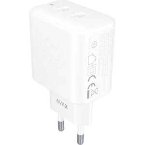 AVAX CH602W SPEEDY+ 45W GaN 2x USB-C PD3.0 бял адаптер за бързо зареждане (AVAX CH602W)