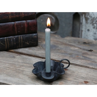 Černý antik svícen na úzkou svíčku Flower - Ø 9cm - Chic Antique
