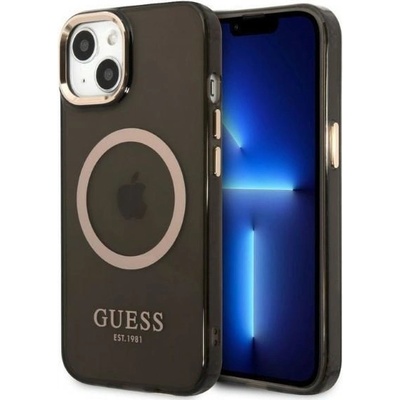 GUESS Кейс Guess GUHMP13MHTCMK за iPhone 13 6.1", черен / черен, твърд, Gold Outline Translucent MagSafe (3666339057022)