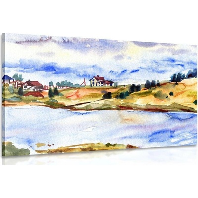 Obraz vesnička u řeky - 120x80