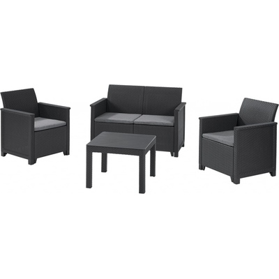 KETER EMMA 2 SEATER SOFA SET SMOOTH ARMS WITH CLASSIC TABLE antracit/sivá