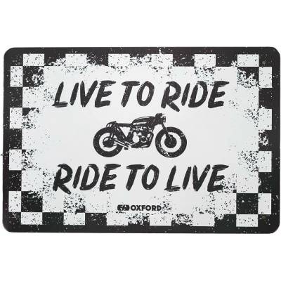 OXFORD plechová ceduľa RIDE biela/čierna, rozmery 30 × 20 cm