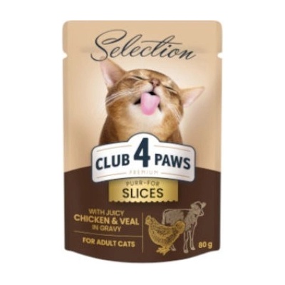 Club4Paws Premium s kousky kuřete a telecího v omáčce 80 g