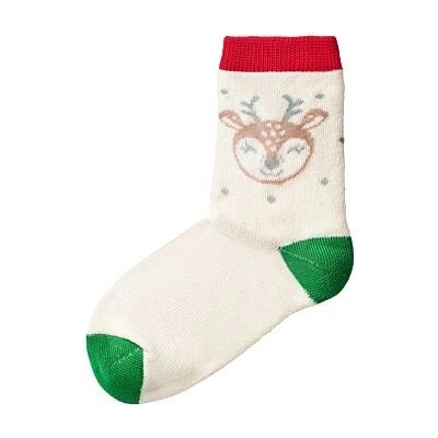 Vlnka Vánoční dětské zimní ponožky s ovčí vlnou se sobem červeno zelená