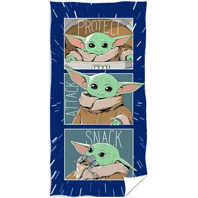 Carbotex Bavlnená plážová osuška Star Wars Baby Yoda motív Snack Time 70 x 140 cm