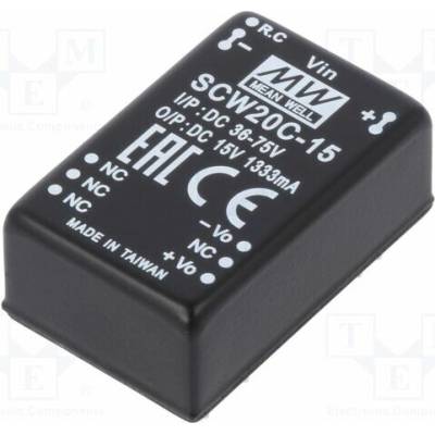 MEAN WELL SCW20C-15 Měnič: DC/DC; 20W; Uvst: 36÷75VDC; Uvýst: 15VDC; Ivýst: 1333mA; DIP24