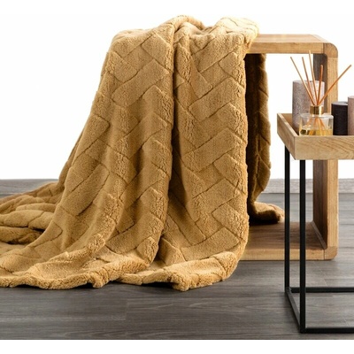 Takoy Fleecová deka 170×210 cm medová, zdobená embosovaným vzorem CARO Design 91-HF-458721 | 170 x 210 cm