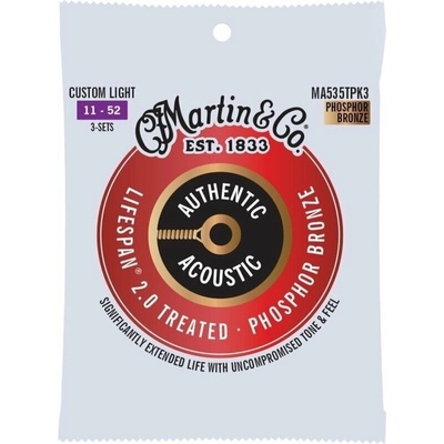 Martin Authentic Lifespan 2.0 92/8 Phosphor Bronze Custom Light 3-Pack Струни за акустична китара (41Y23MA535TPK3)