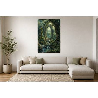 Obraz na plátně – Klenutý portál v zarostlém lese 90 × 135 cm