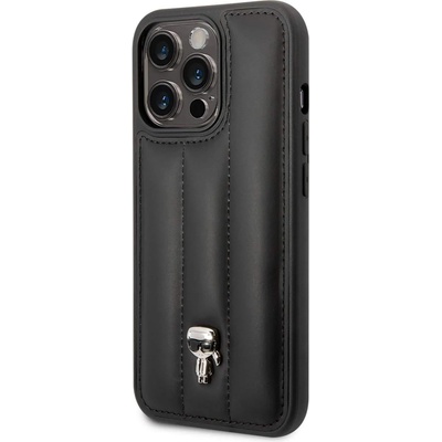 KARL LAGERFELD Quilted Puffy Ikonik Logo Case - дизайнерски кожен кейс за iPhone 14 Pro (черен)