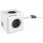 allocacoc Разпределителна кутия, 4 гнезда, 2 USB гнезда, дължина на кабела 1, 5 м, ALLOCACOC "PowerCube Extended USB DE", бяло-сиво 1402GY/DEEUPC (1402GY/DEEUPC)