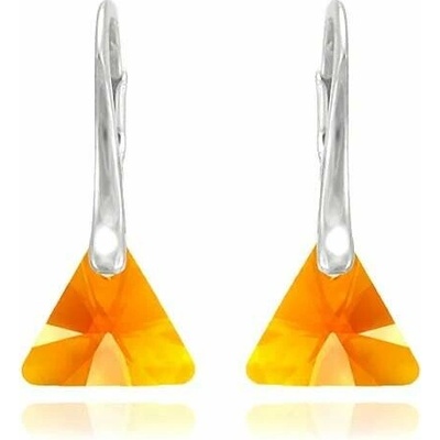 Swarovski Elements Xilion Triangle krystal 12 mm Stříbrné náušnice visací oranžový trojúhelník 39174.2
