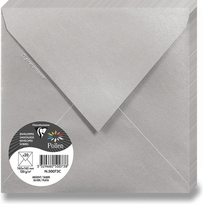 Clairefontaine - obálka - 165 x 165 mm, olizová, 20 ks, stříbrná