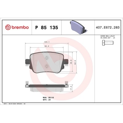 Sada brzdových destiček BREMBO P85135