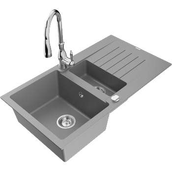 Mexen Matias гранитна мивка с 1, 5 отделения с отцедник и кухненски смесител (6502-71-672601-00)
