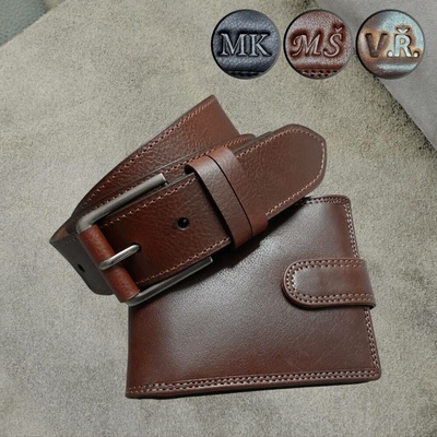 Pánský dárkový set z pravé kůže peněženka a pásek s monogramem