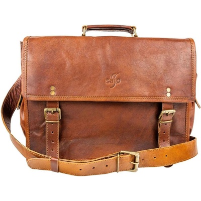 Crossbody brašna z kozí kůže AKŠAJ hnědá s nastavitelným popruhem zapínání na spony