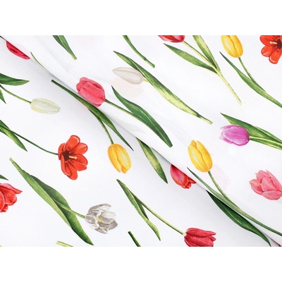 Bavlněná látka - tulipány - metráž šířka 220 cm