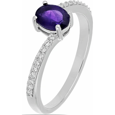 Nefertitis Prsten stříbrný s africkým ametystem a zirkony 017195 AFAM