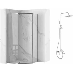 Rea Комплект душ кабина Rea Axin хром 90x90 и душ колона Invena Glamour хром (5902557367092+AU-05-B01-V)