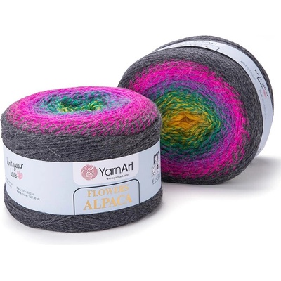 Yarn Art Flowers alpaca 423 žlutá, zelená, fialová, fuchsiová, šedá