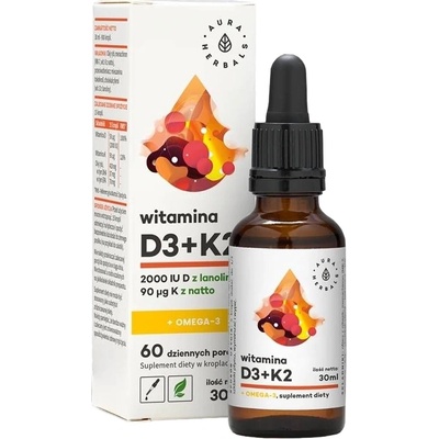 Aura Herbals Витамин D3 + K2 + Oмега-3, капки, 30 ml, Aura Herbals (11136 AH)