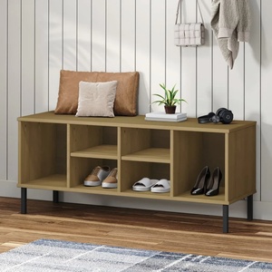 vidaXL Етажерка за обувки метални крака кафява 106x35x45 см масив OSLO (350994)