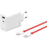 OnePlus GaN SUPERVOOC Dual Port Fast Wall Charger 120W - захранване за ел. мрежа за лаптопи, смартфони и таблети с USB-C изход с технология за бързо зареждане USB-C кабел (