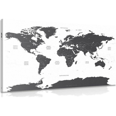 Obraz mapa světa s jednotlivými státy v šedé barvě - 120x80