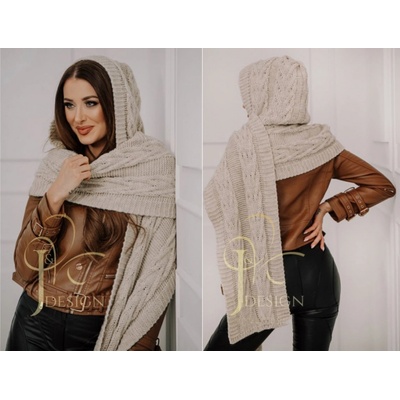 Fashionweek pletená exkluzivní čepice ala kapuce se šálou 2v1 Cleo Béžový