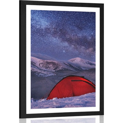 Plakát s paspartou stan pod noční oblohou - 30x45 black